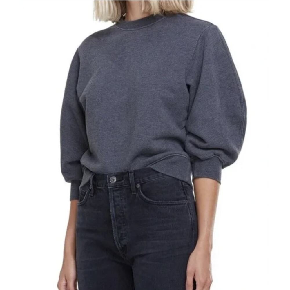 NEW Agolde Thora 3/4 Balloon Sleeve Sweatshirt Size XS Heather Gray NWT Fleece